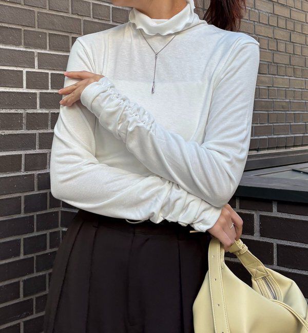  「ハイネック袖ギャザーロンT」|Tシャツ・カットソー|