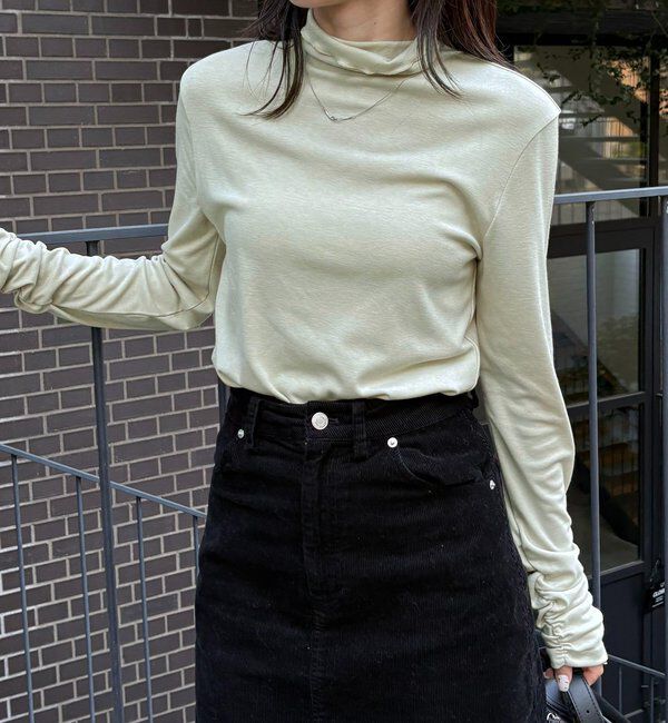  「ハイネック袖ギャザーロンT」|Tシャツ・カットソー|