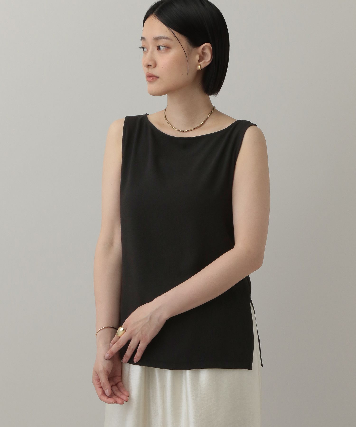 A part by 「ソフトジョーゼットノースリーブT」|Tシャツ・カットソー|ブラック