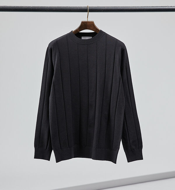 ABAHOUSE「【カシミアタッチ】シャドーストライプ クルーネック ニット」|ニット・セーター|