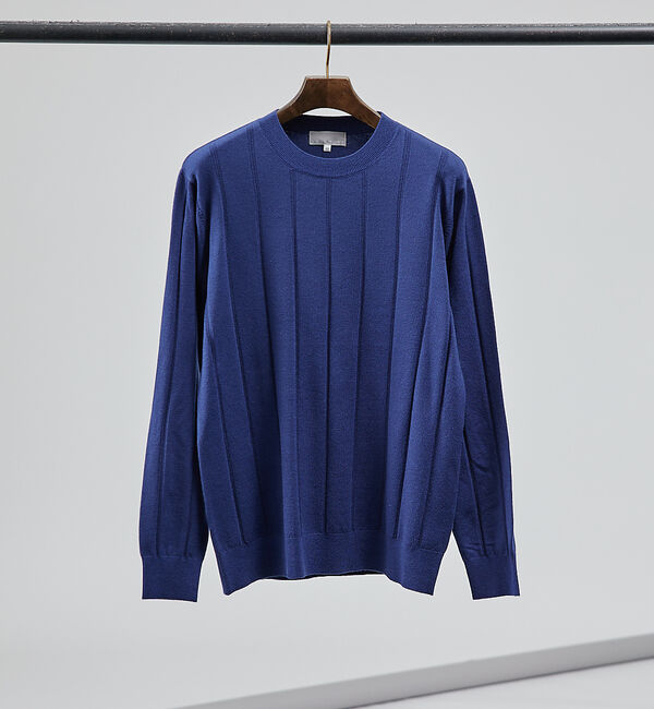 ABAHOUSE「【カシミアタッチ】シャドーストライプ クルーネック ニット」|ニット・セーター|ブルー