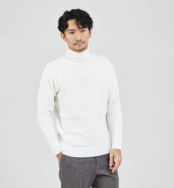 ABAHOUSE「【スポンジタッチ】シャドーカモフラ タートルネック ニット」|ニット・セーター|ホワイト