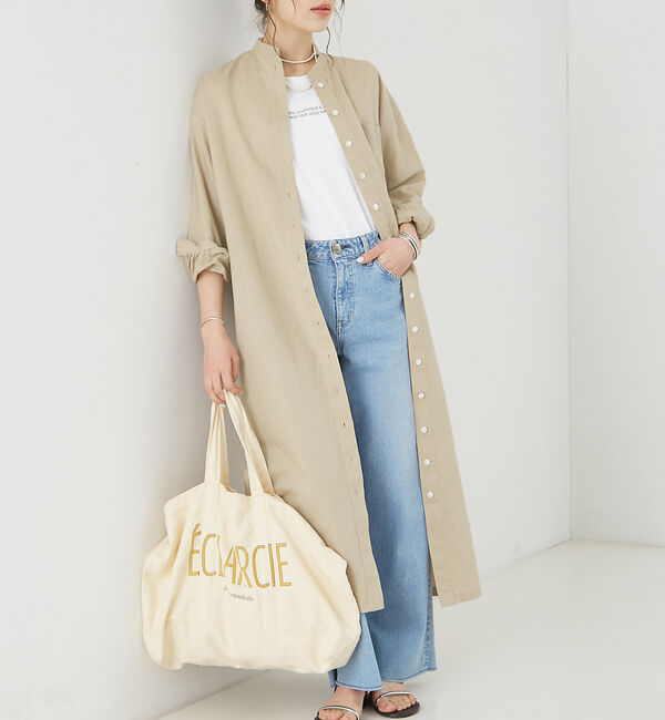 Rouge vif「麻混長袖シャツワンピース」|ワンピース|ダークベージュ