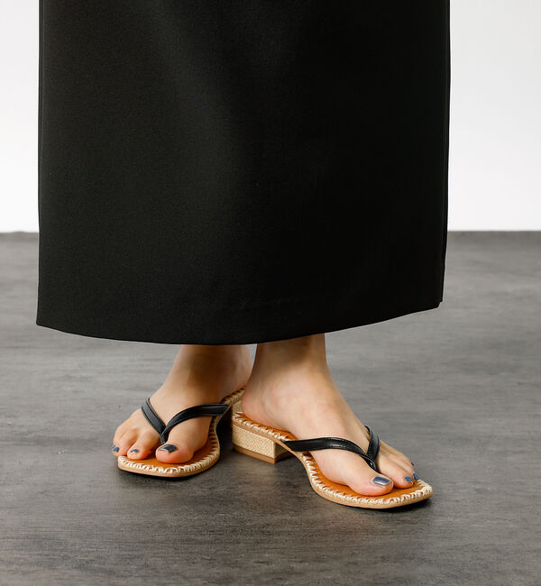 Rouge vif「【PAOLO BOVE / パオロ ボーヴ】ヒール トングサンダル / ラフィア」|サンダル|