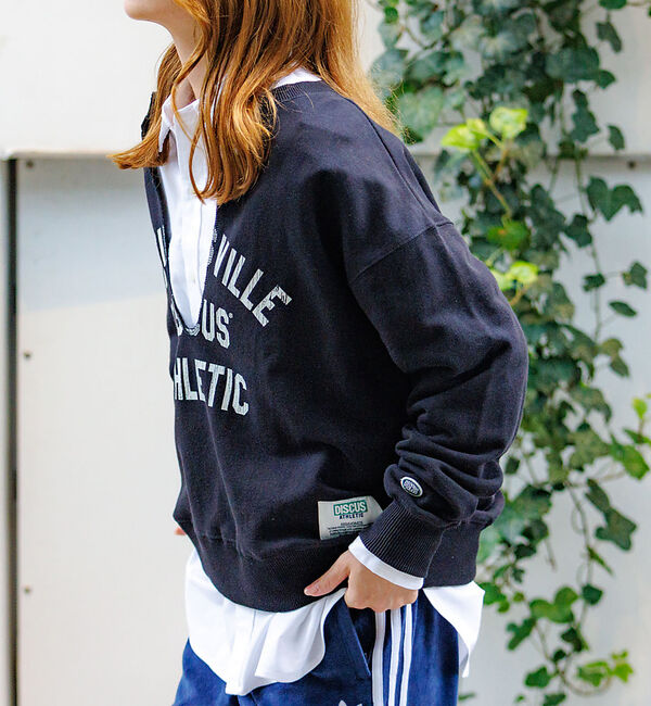 Rouge vif「【DISCUS/ディスカス】裏毛スキッパーUネックスウェット/トップス/スウェッ」|スウェット・ジャージ|ブラック