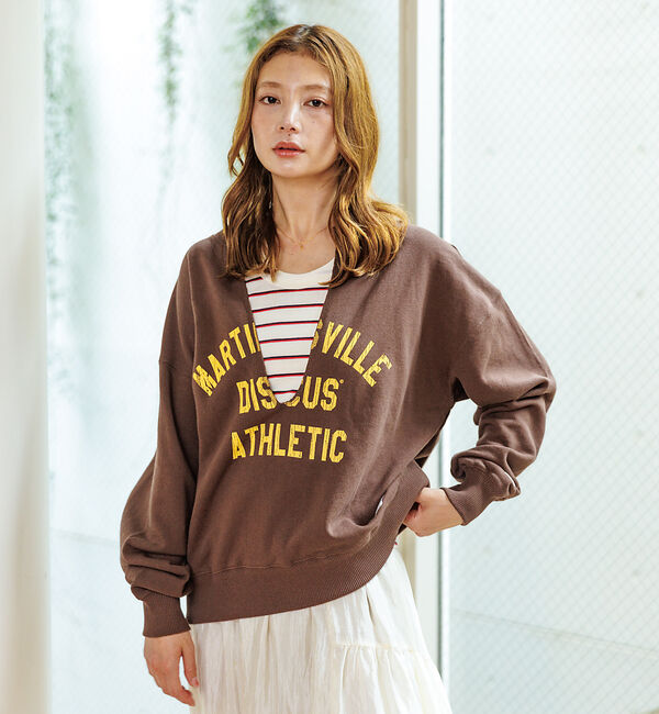 Rouge vif「【DISCUS/ディスカス】裏毛スキッパーUネックスウェット/トップス/スウェッ」|スウェット・ジャージ|