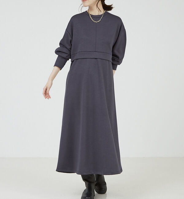 abahouse mavie「【大人のいちまんワンピ】ライトダンボールフレアーワンピ」|ワンピース|チャコールグレー