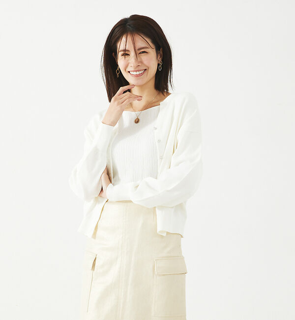 abahouse mavie「【アンサンブル対応】麻タッチキーネック2WAYカーデ」|カーディガン|