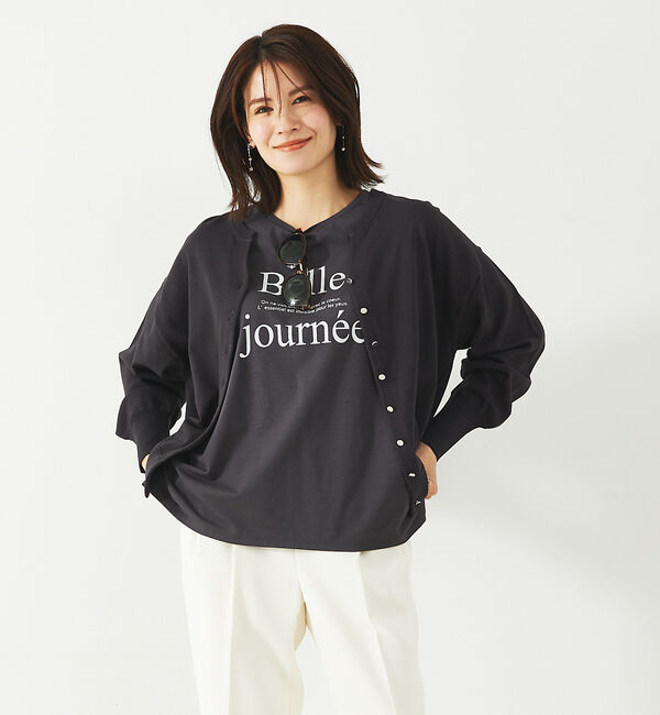 abahouse mavie「【アンサンブル対応】麻タッチキーネック2WAYカーデ」|カーディガン|