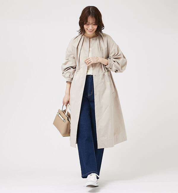 abahouse mavie「タックノーカラーコート」|ノーカラーコート|グレージュ