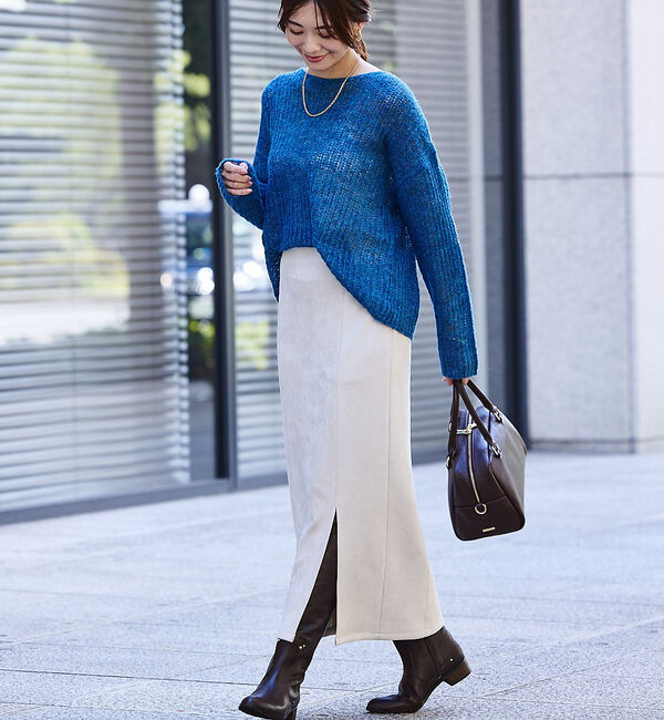 abahouse mavie「フェイクスウェード/フェイクレザースリットタイトスカート」|スカート|