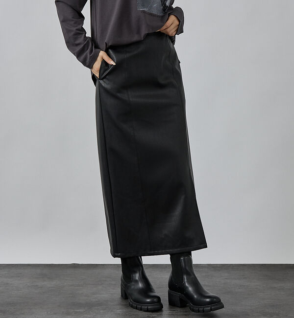 abahouse mavie「フェイクスウェード/フェイクレザースリットタイトスカート」|スカート|