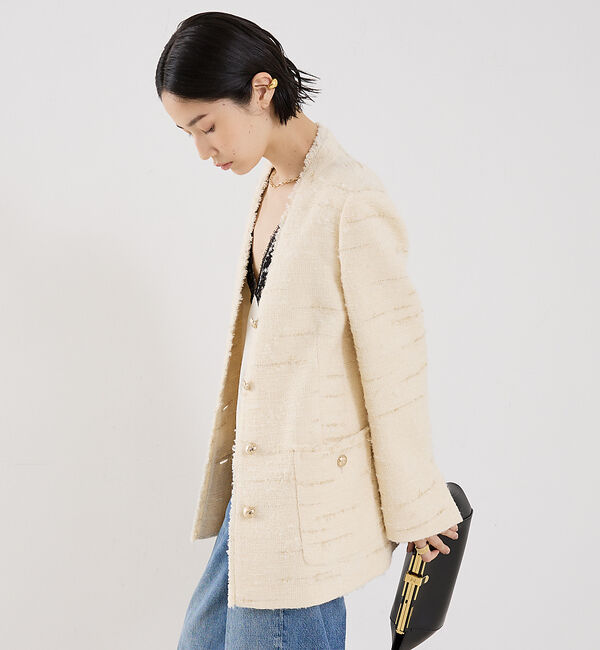The Store by C' 「【COCUCA】ツイードＶネックジャケット」|ノーカラージャケット|
