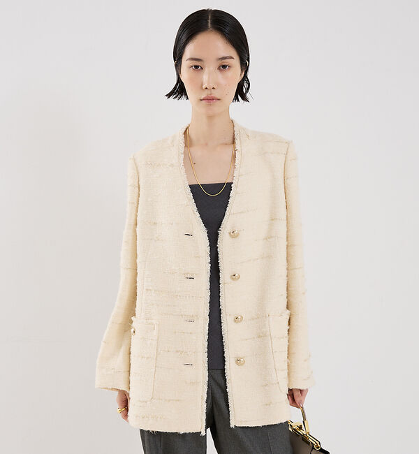 The Store by C' 「【COCUCA】ツイードＶネックジャケット」|ノーカラージャケット|