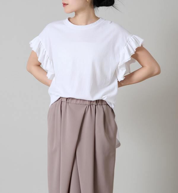 Liesse「袖フリルノースリーブカットソー」|Tシャツ・カットソー|ホワイト