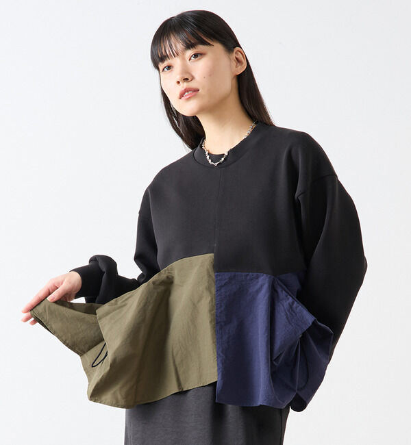 Soffitto「異素材使いプルオーバー」|Tシャツ・カットソー|ブラック