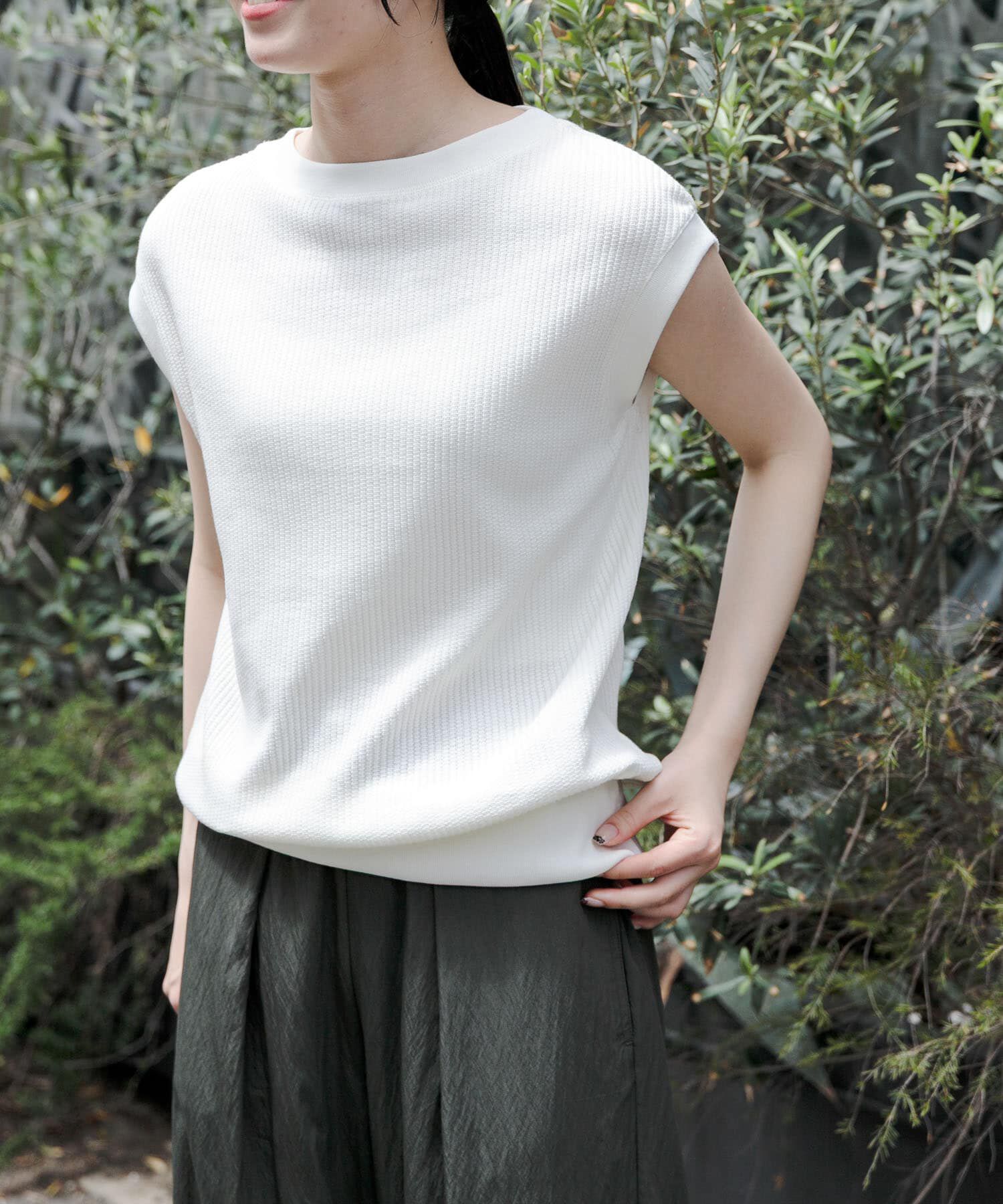 URBAN RESEARCH DOORS「FORK&SPOON　変形ワッフルノースリーブプルオーバー」|Tシャツ・カットソー|アイボリー