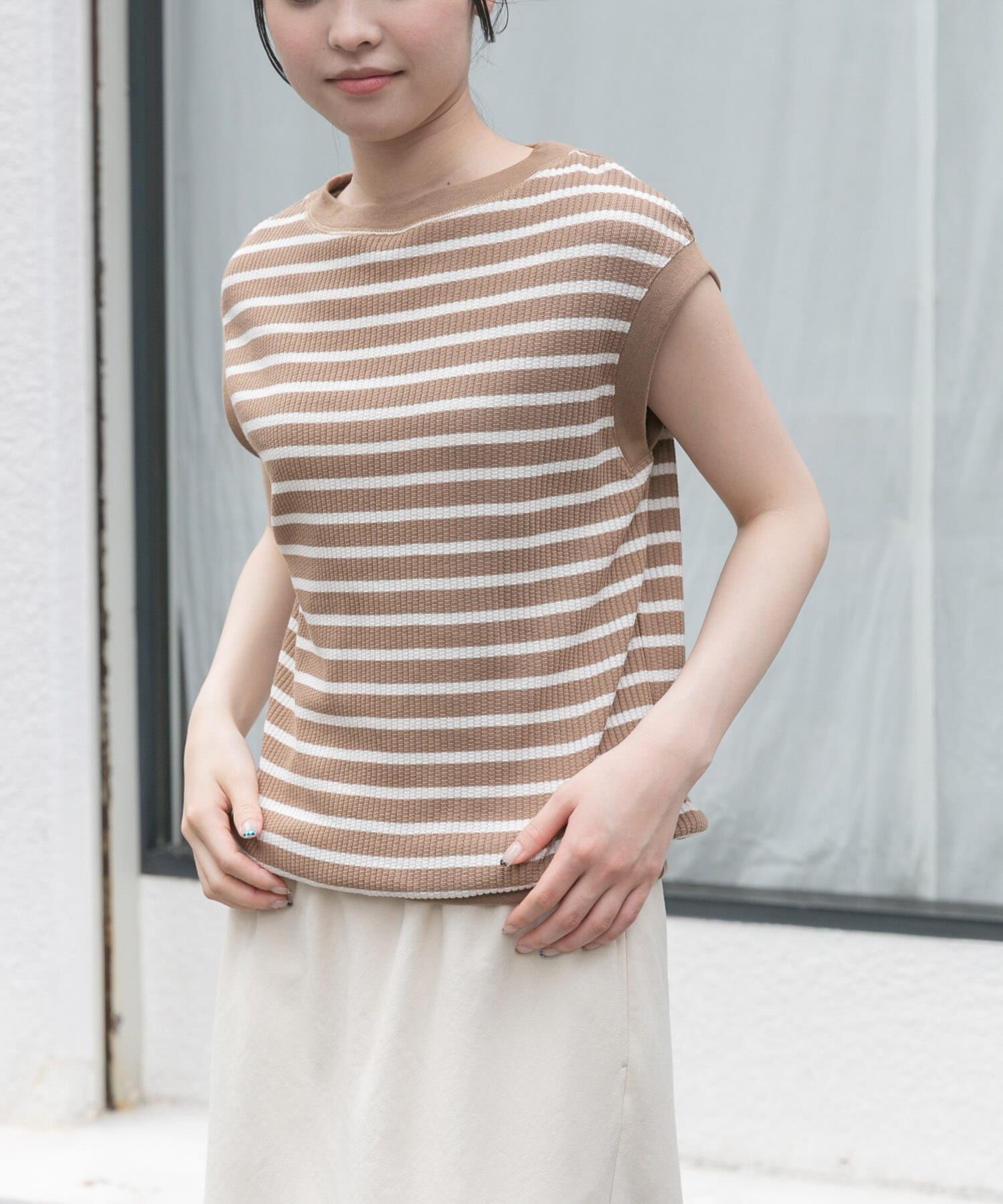 URBAN RESEARCH DOORS「FORK&SPOON　変形ワッフルノースリーブプルオーバー」|Tシャツ・カットソー|