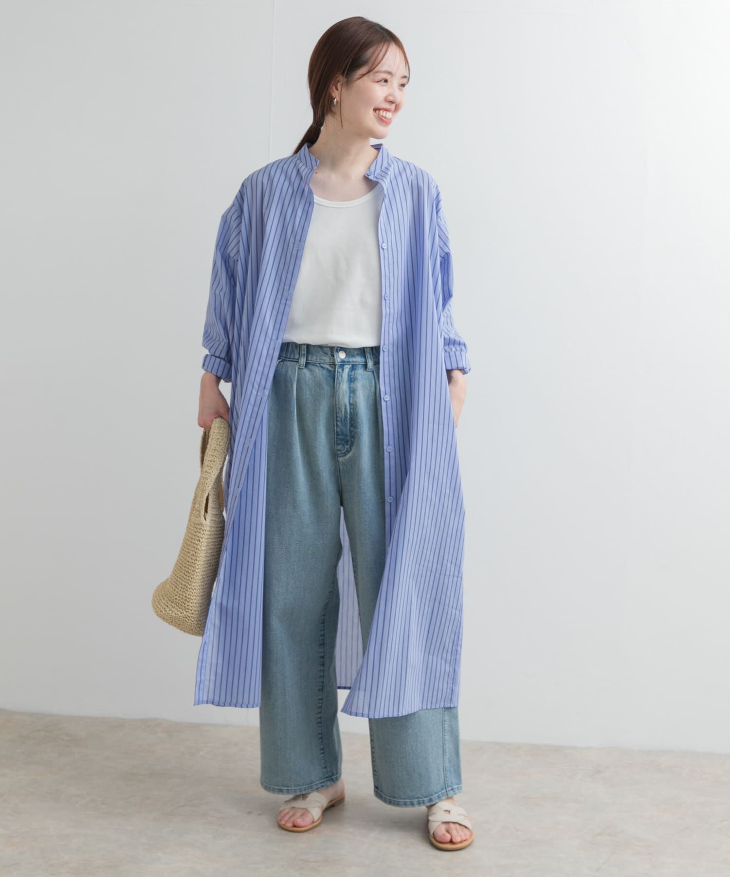 URBAN RESEARCH DOORS「カラーストライプシャツワンピース」|ワンピース|ブルー