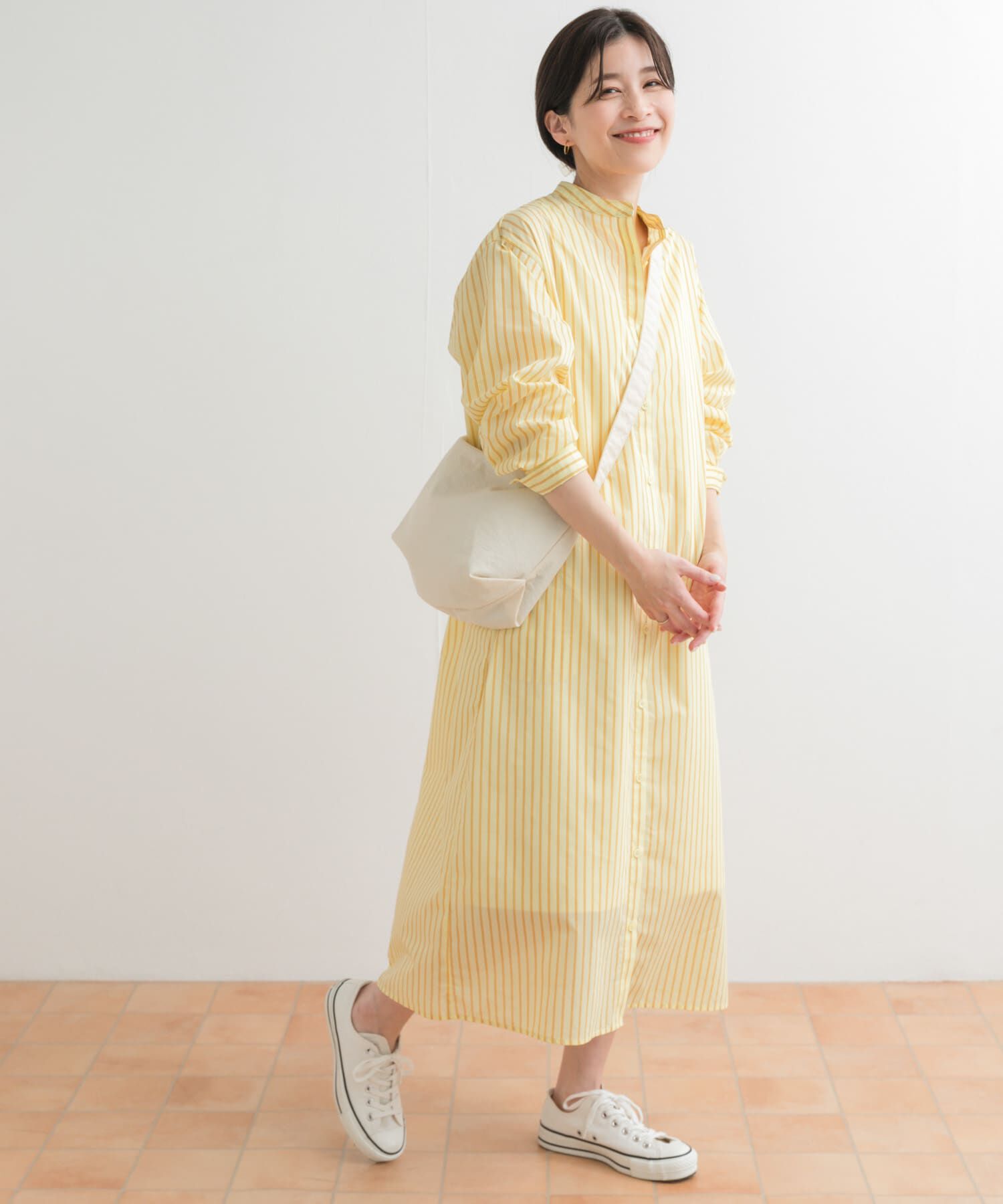URBAN RESEARCH DOORS「カラーストライプシャツワンピース」|ワンピース|イエロー