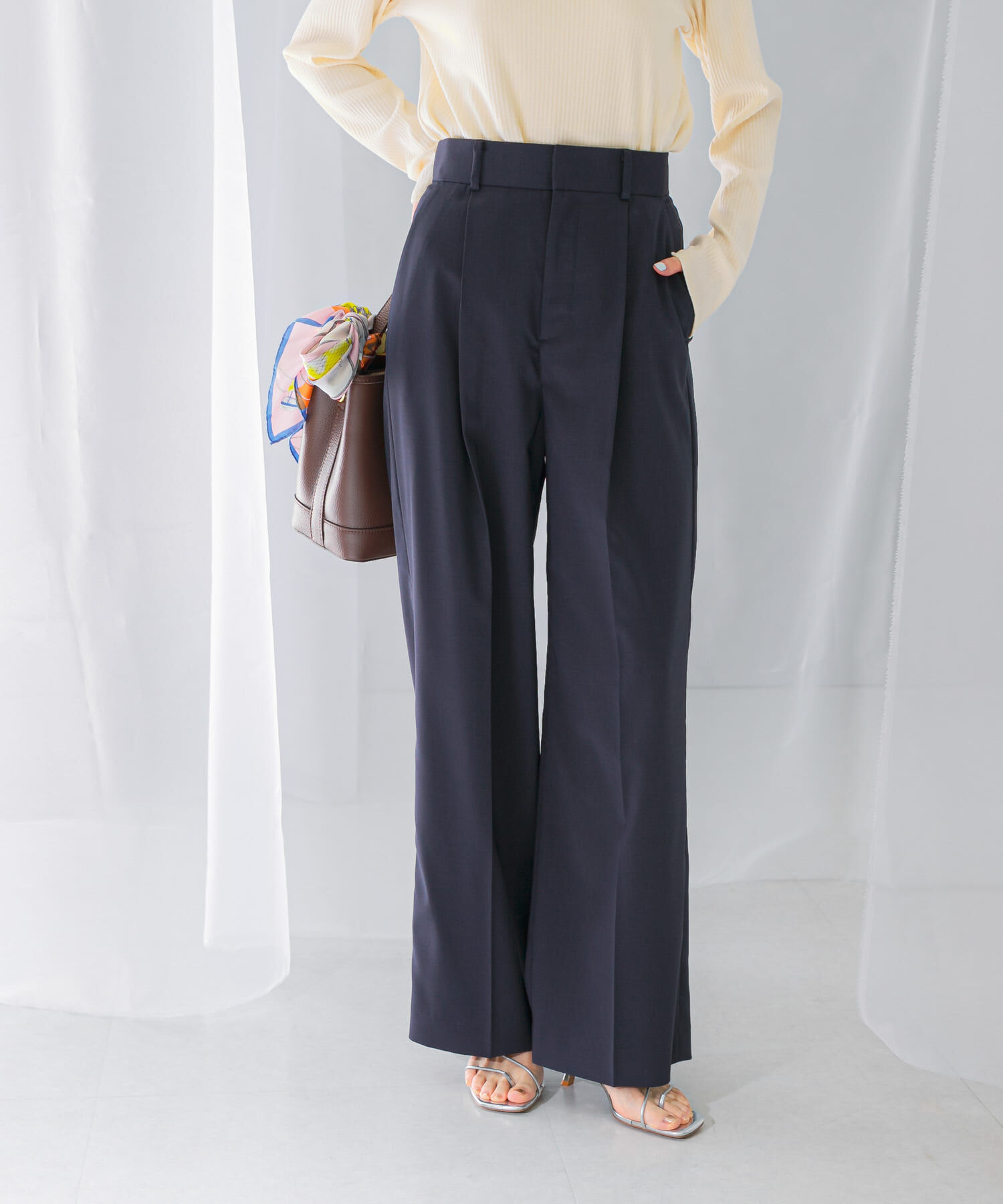 URBAN RESEARCH ROSSO「ハイウエストワイドスラックス」|その他|ネイビー