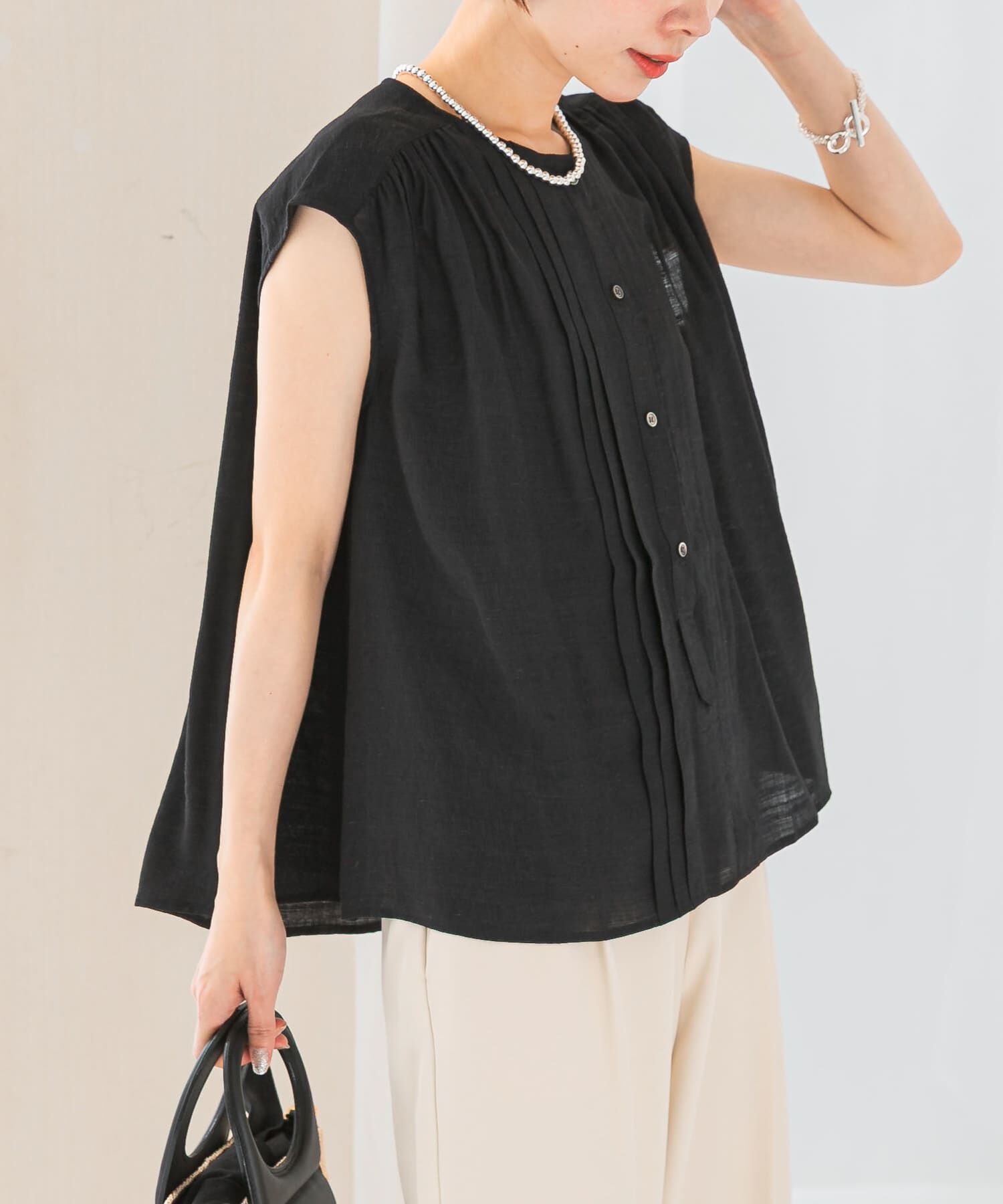 URBAN RESEARCH ROSSO「リネン混プリーツブラウス」|シャツ・ブラウス|