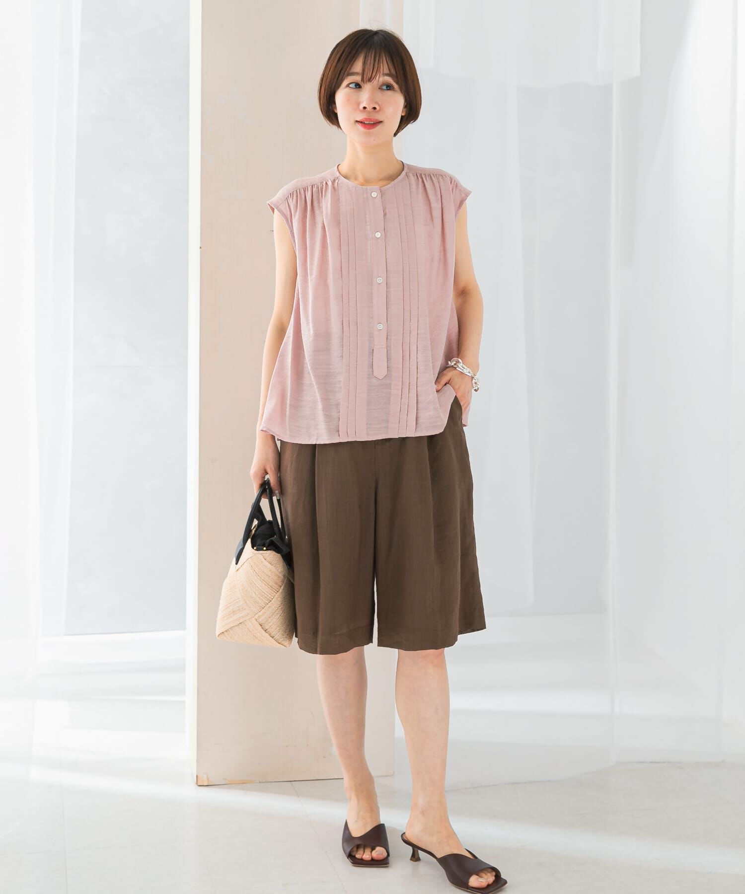 URBAN RESEARCH ROSSO「リネン混プリーツブラウス」|シャツ・ブラウス|