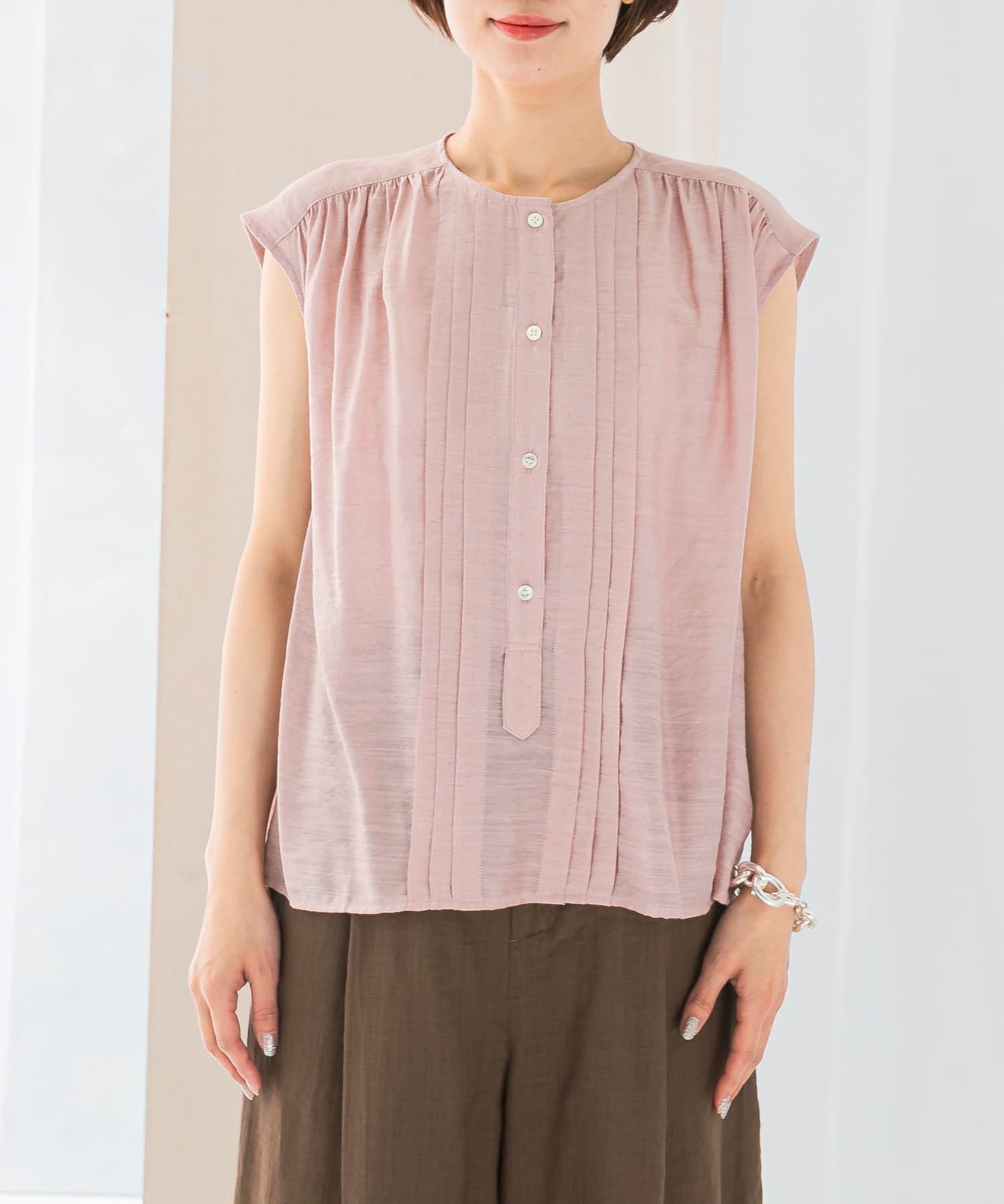 URBAN RESEARCH ROSSO「リネン混プリーツブラウス」|シャツ・ブラウス|