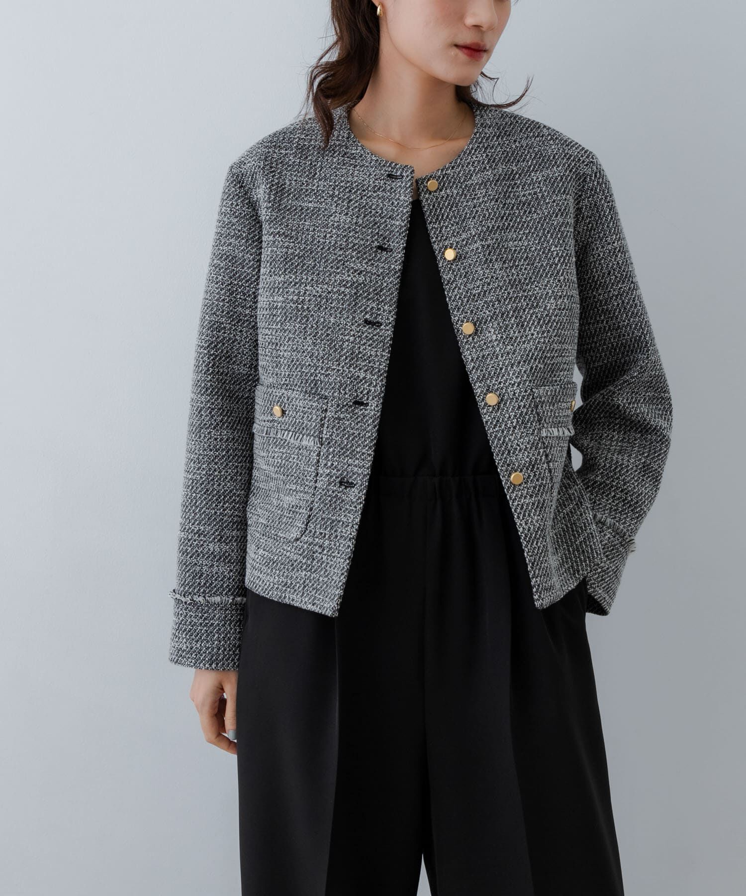 URBAN RESEARCH「ツイードノーカラージャケット」|ノーカラージャケット|ブラック系その他