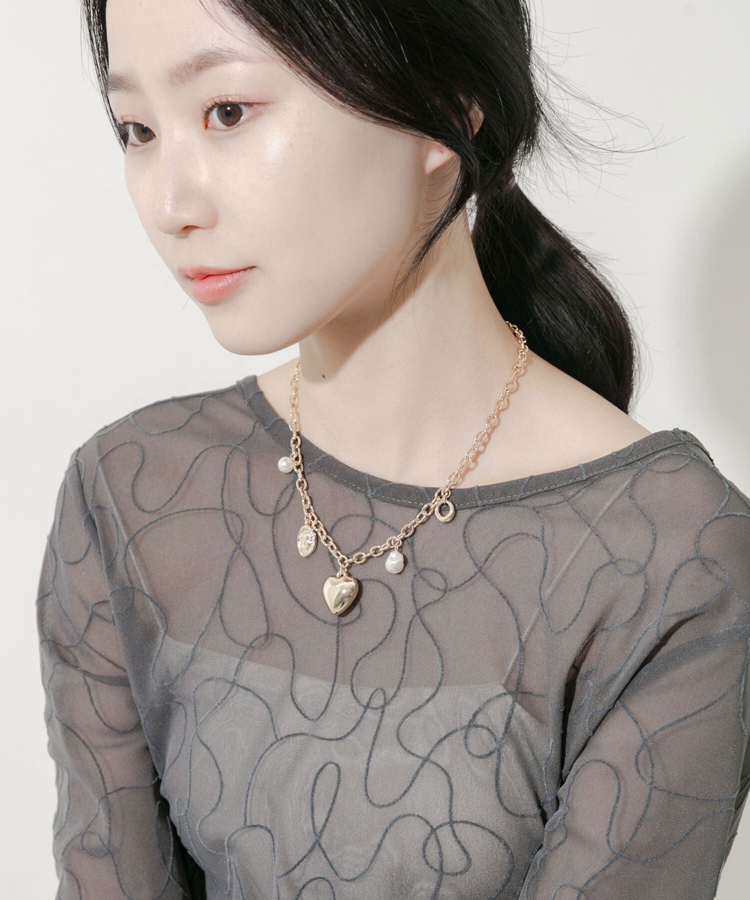 SMELLY「プックリハートチャームネックレス」|ネックレス|