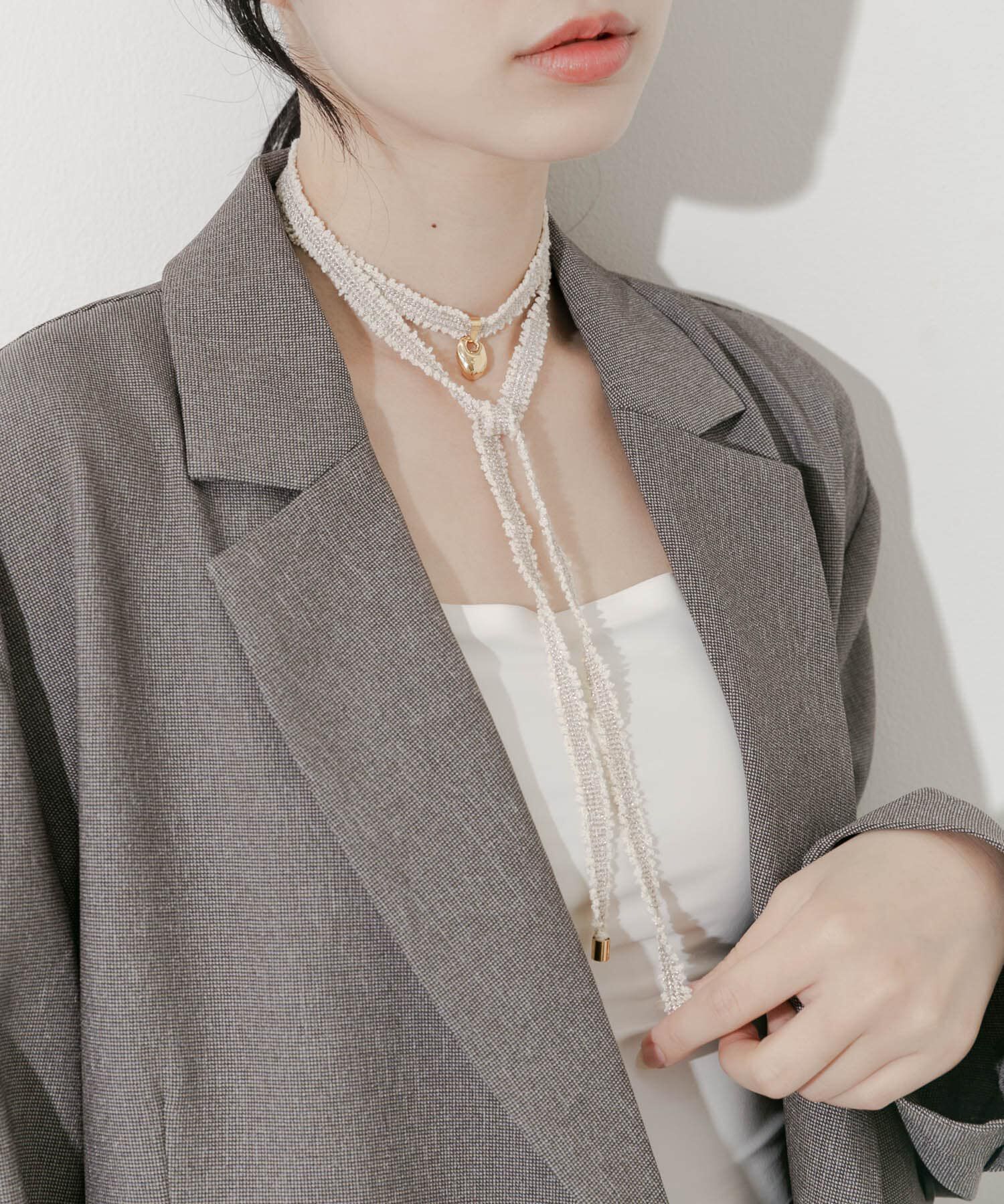 SMELLY「メタルトップツイードチョーカー」|ネックレス|