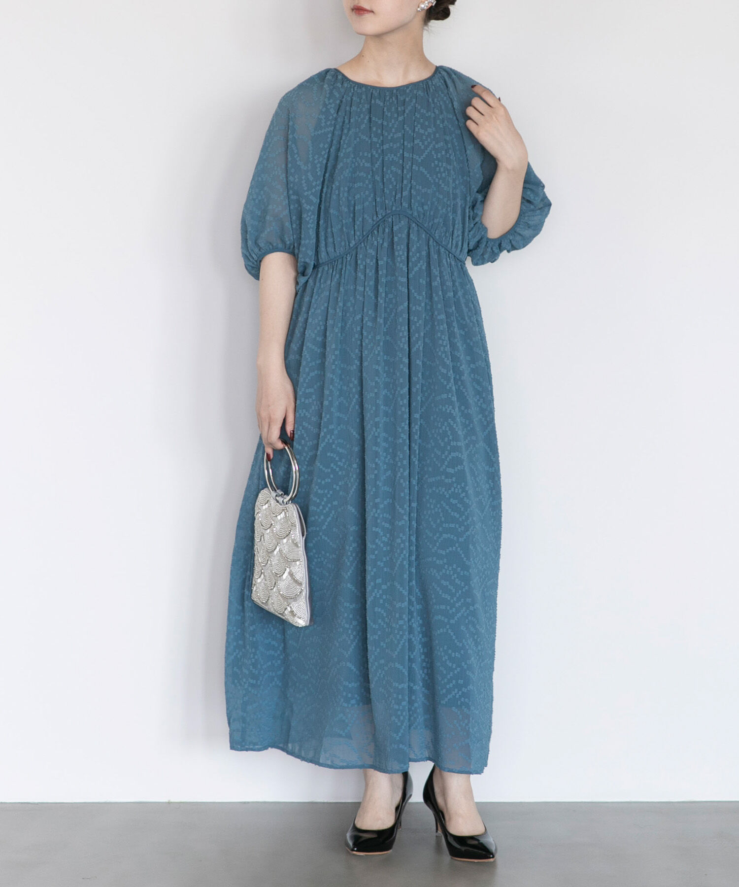 URBAN RESEARCH ROSSO「ジャガードギャザーパフドレス」|ワンピース|