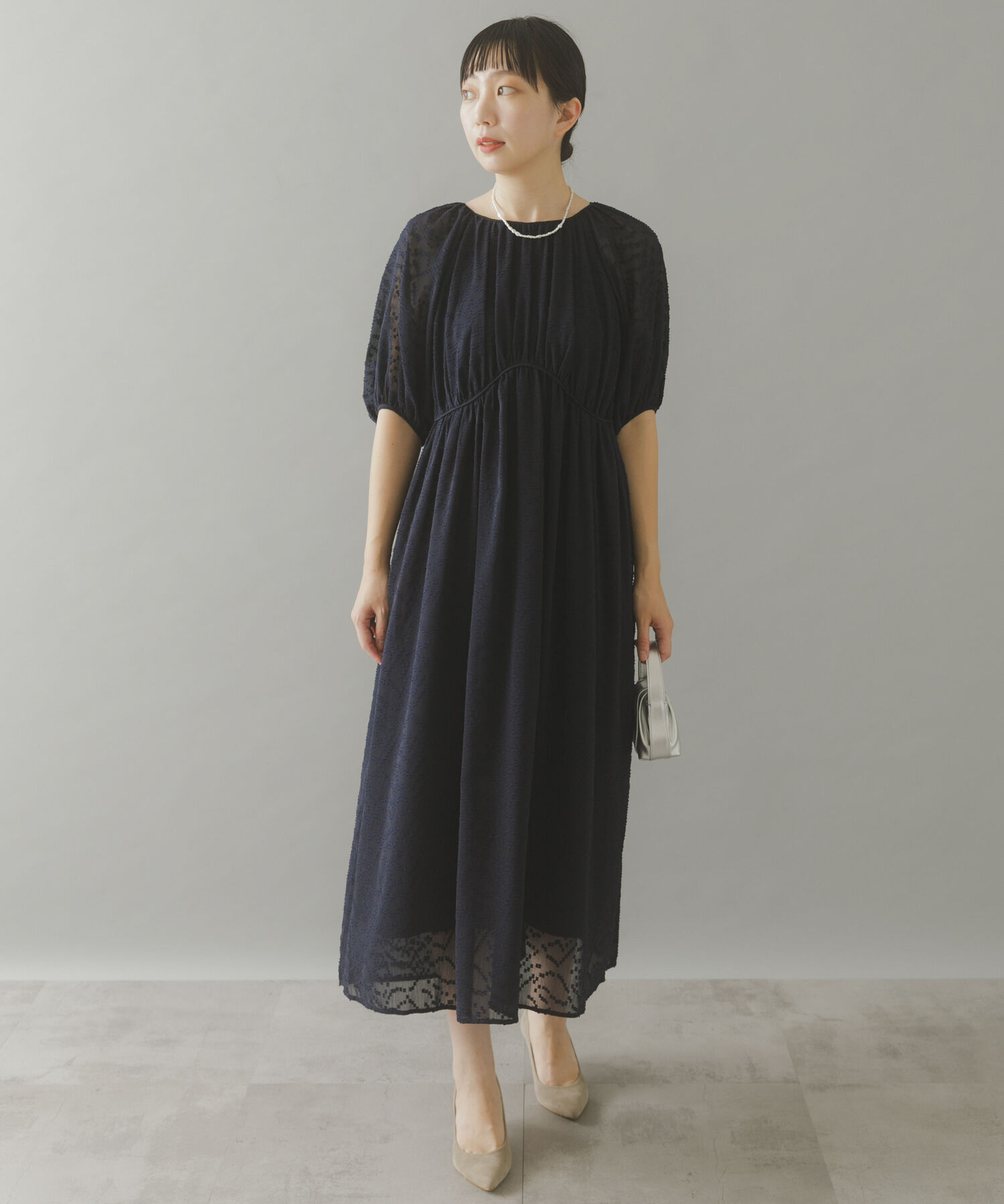 URBAN RESEARCH ROSSO「ジャガードギャザーパフドレス」|ワンピース|