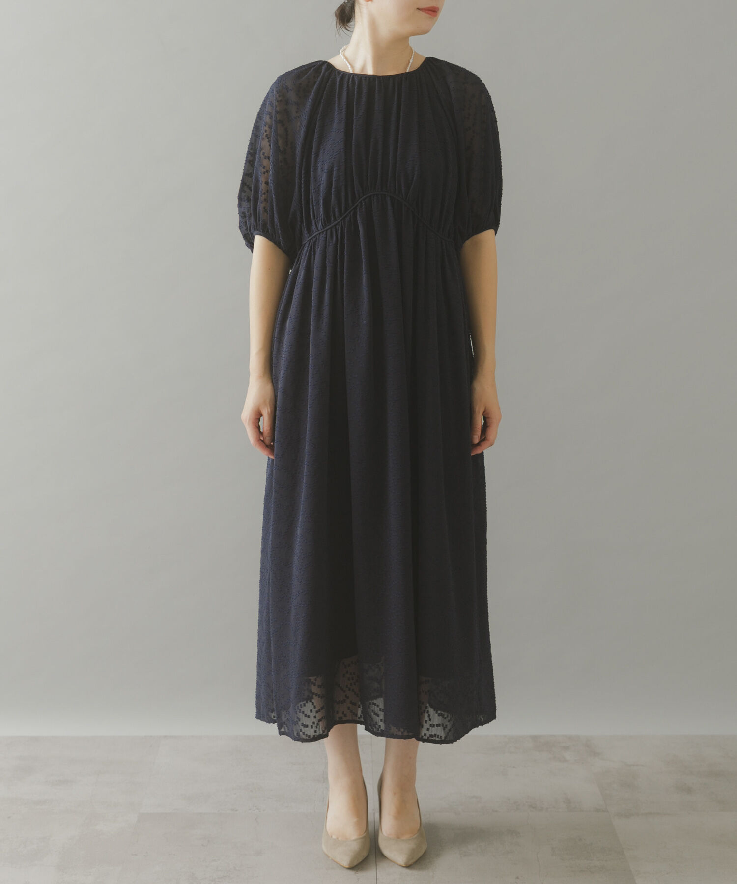 URBAN RESEARCH ROSSO「ジャガードギャザーパフドレス」|ワンピース|