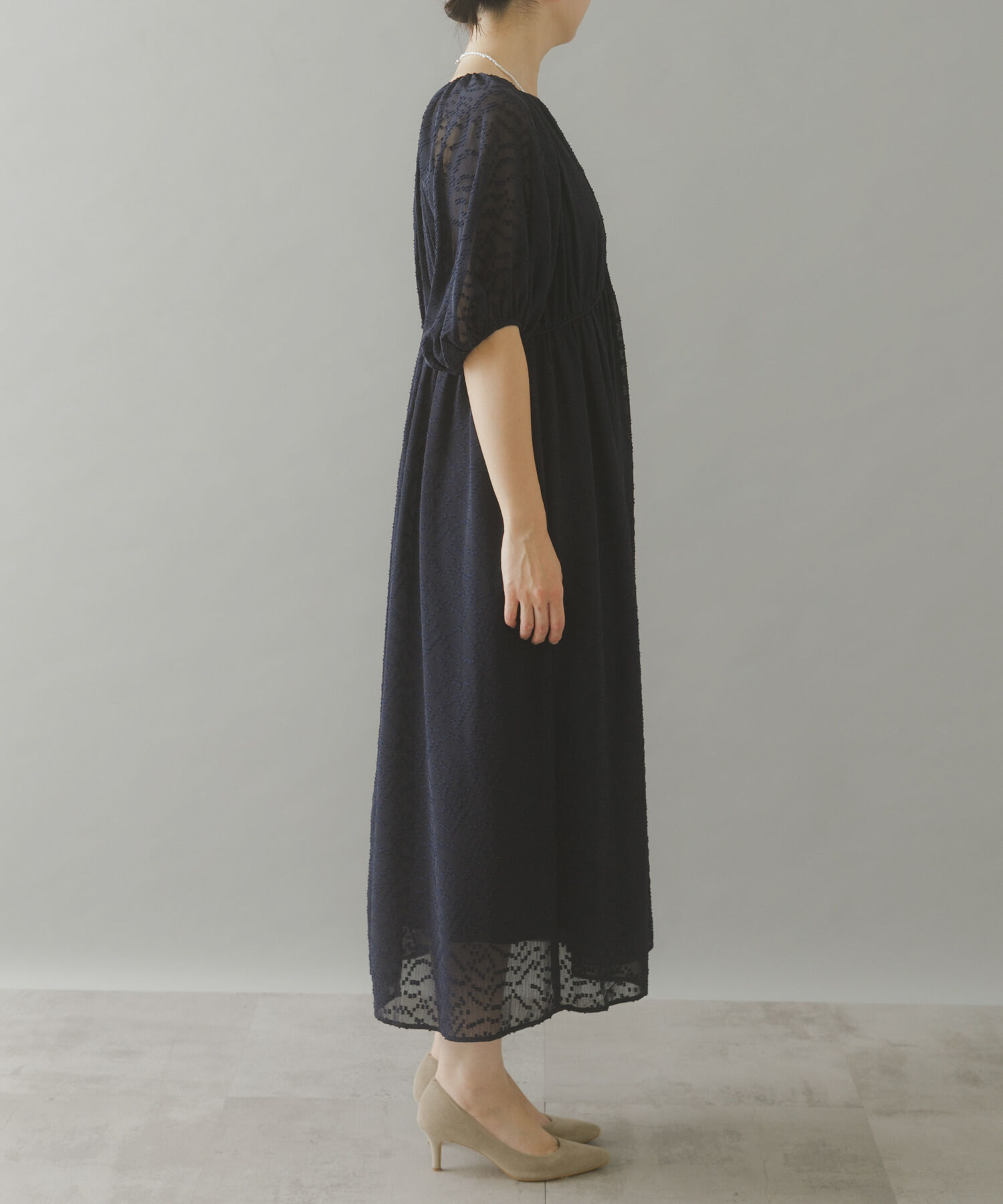 URBAN RESEARCH ROSSO「ジャガードギャザーパフドレス」|ワンピース|