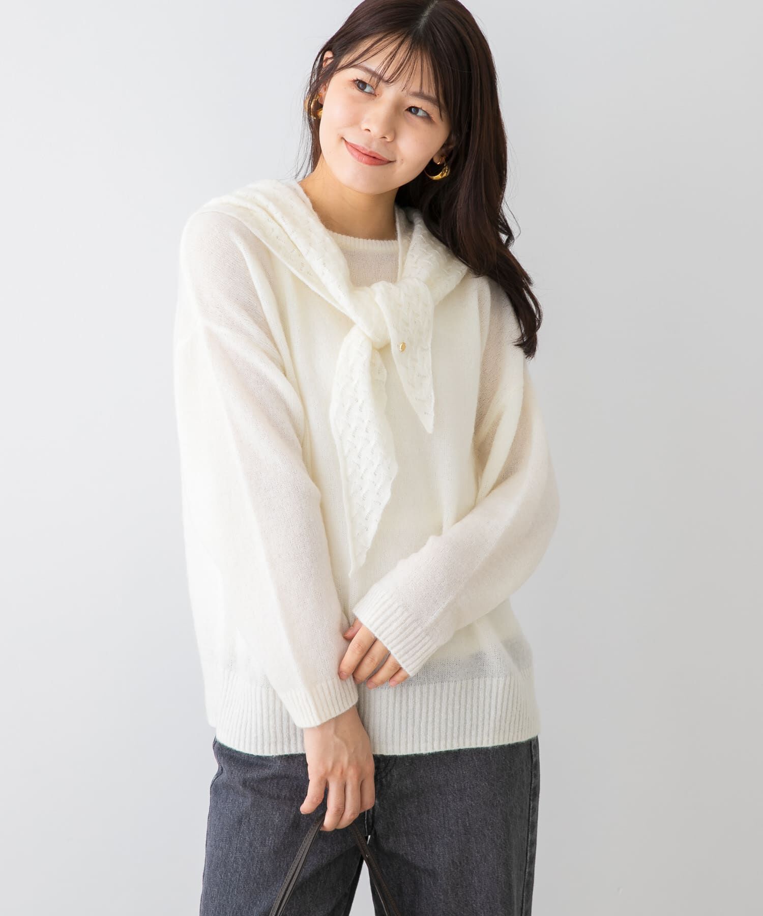 URBAN RESEARCH ROSSO「F by ROSSO　ヘアリーニットプルオーバー+ニットスカーフ」|ニット・セーター|