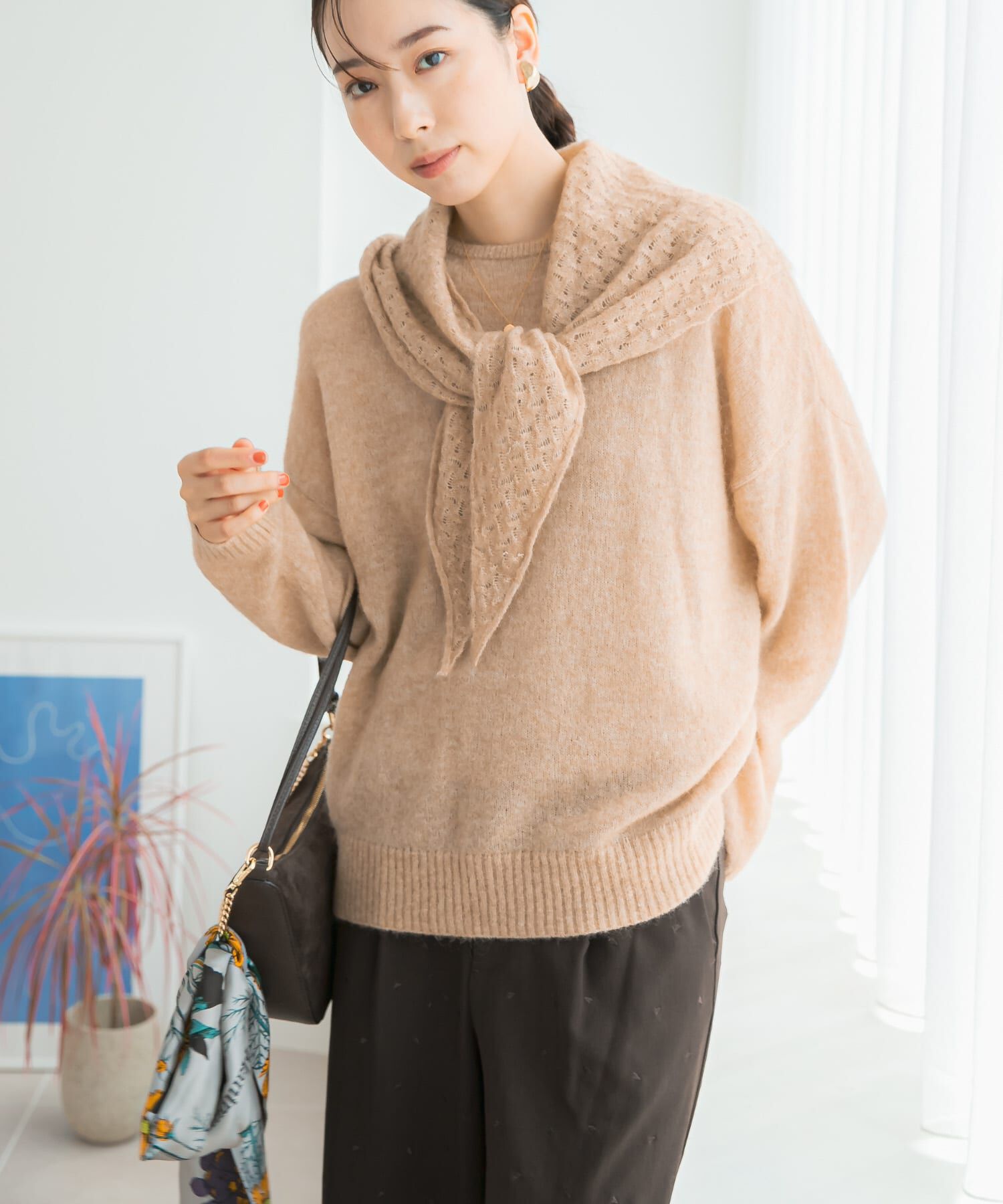 URBAN RESEARCH ROSSO「F by ROSSO　ヘアリーニットプルオーバー+ニットスカーフ」|ニット・セーター|