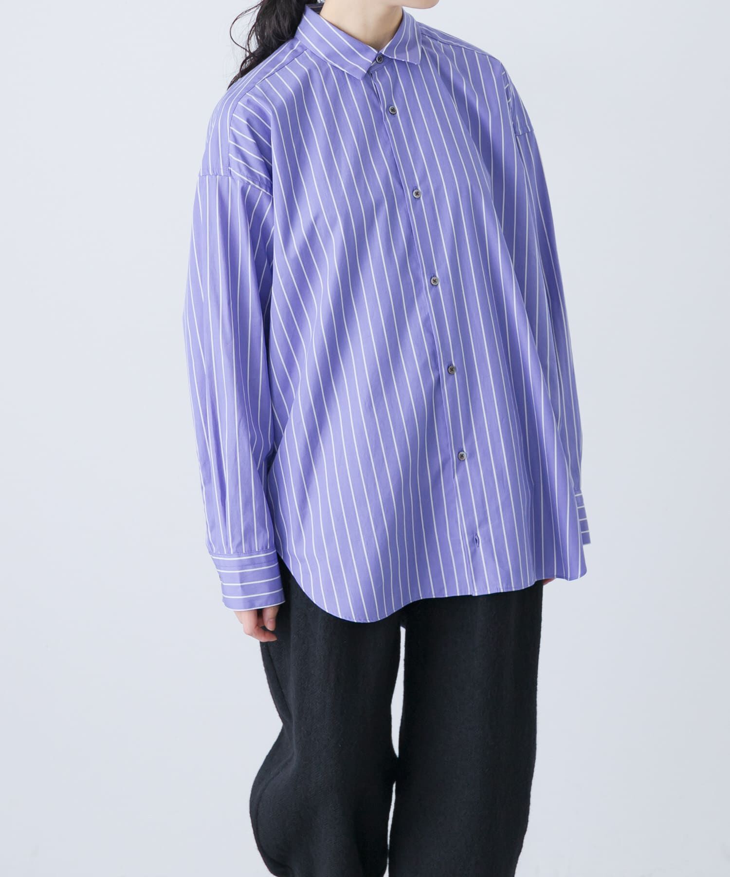 かぐれ「コットンストライプレギュラーシャツ」|シャツ・ブラウス|ブルー