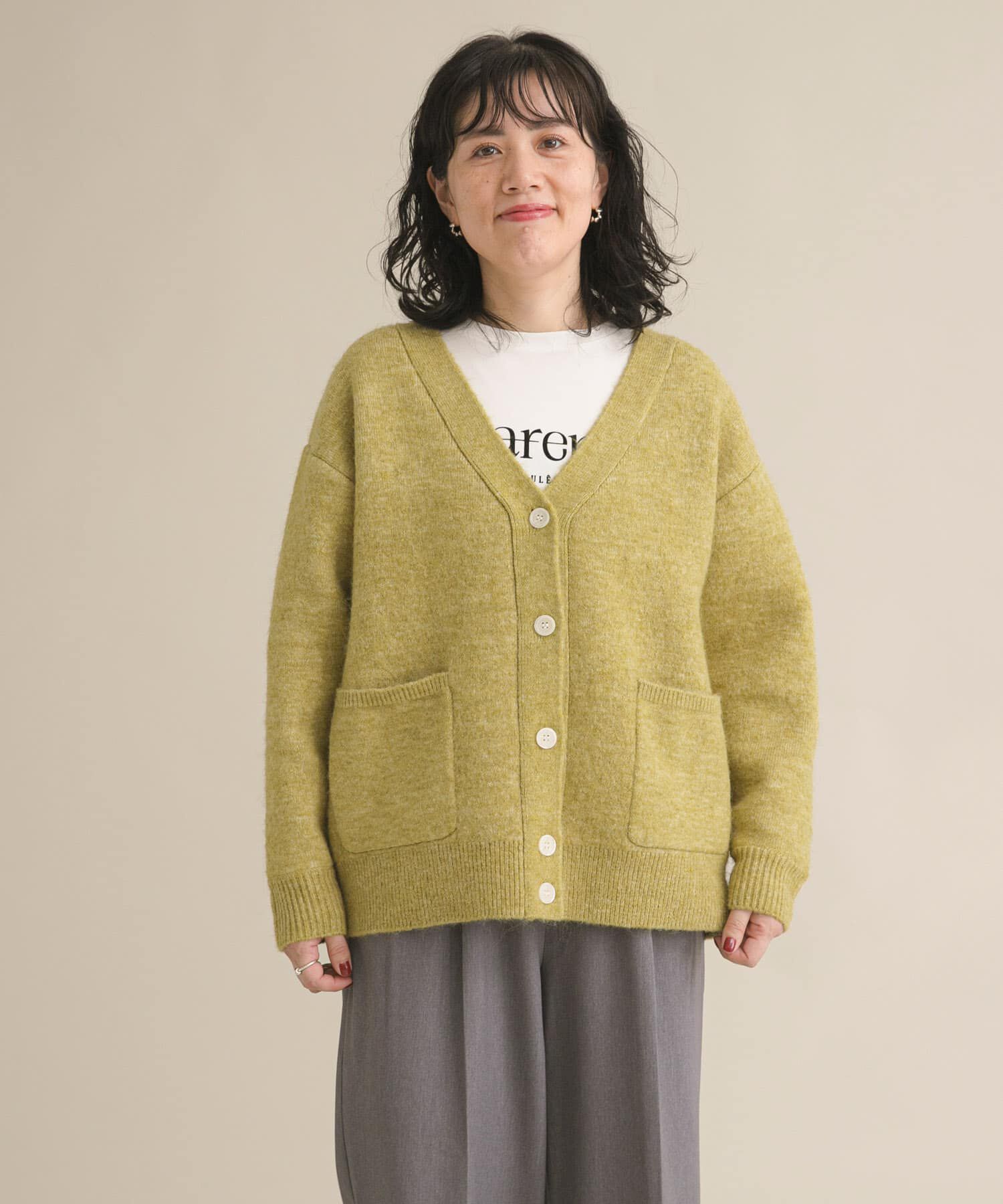 URBAN RESEARCH DOORS「『WEB/一部店舗限定』ダブルフェイスVネックカーディガン」|カーディガン|グリーン系その他