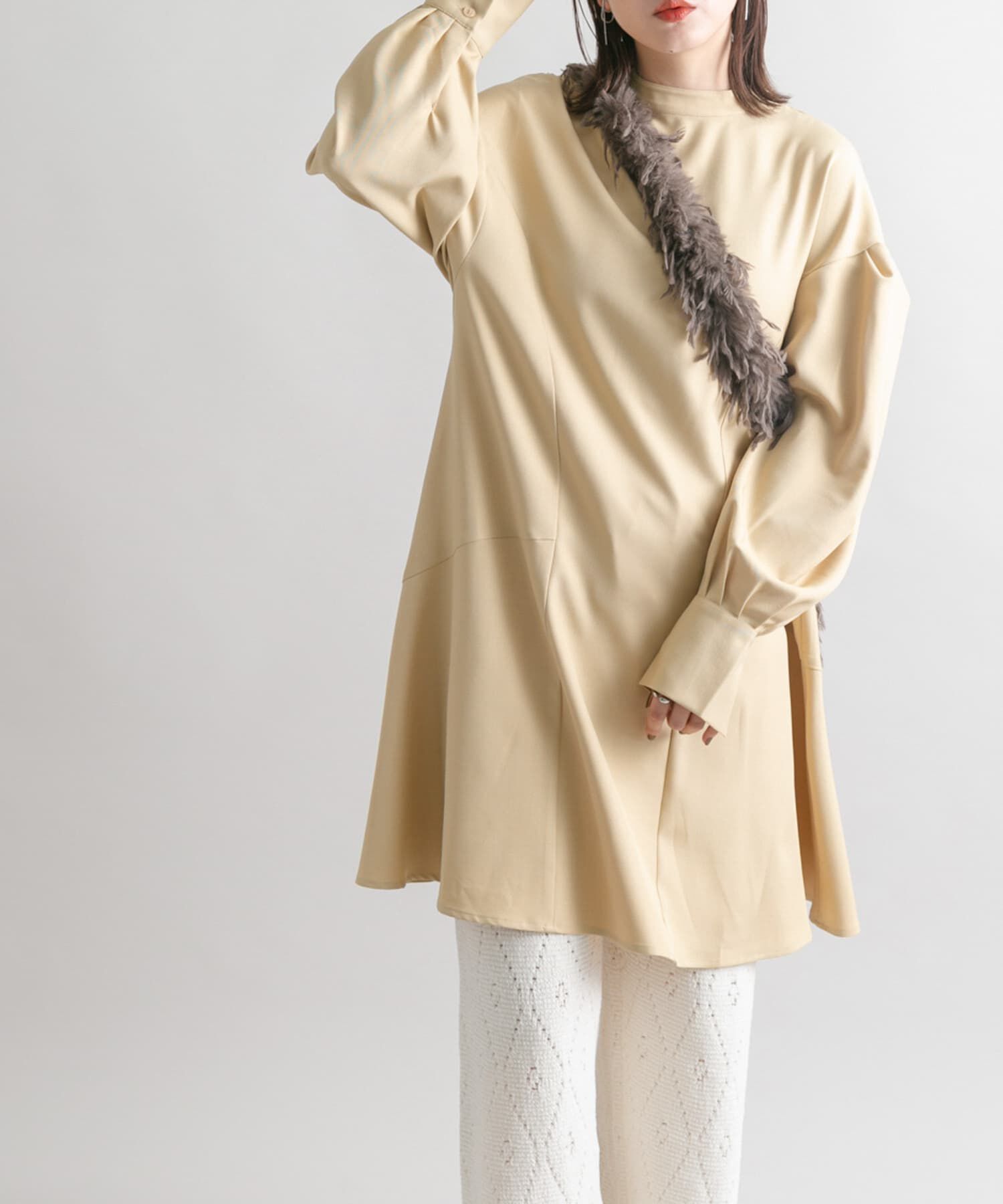  「タックスリーブミニワンピース」|ワンピース|