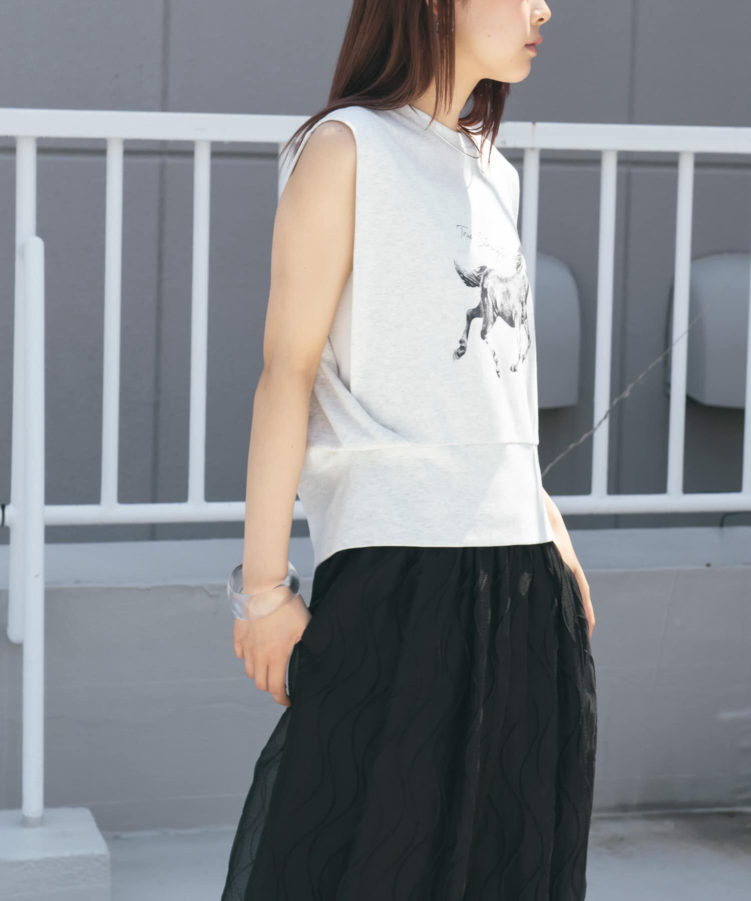  「ノースリーブプリントカットソー」|Tシャツ・カットソー|