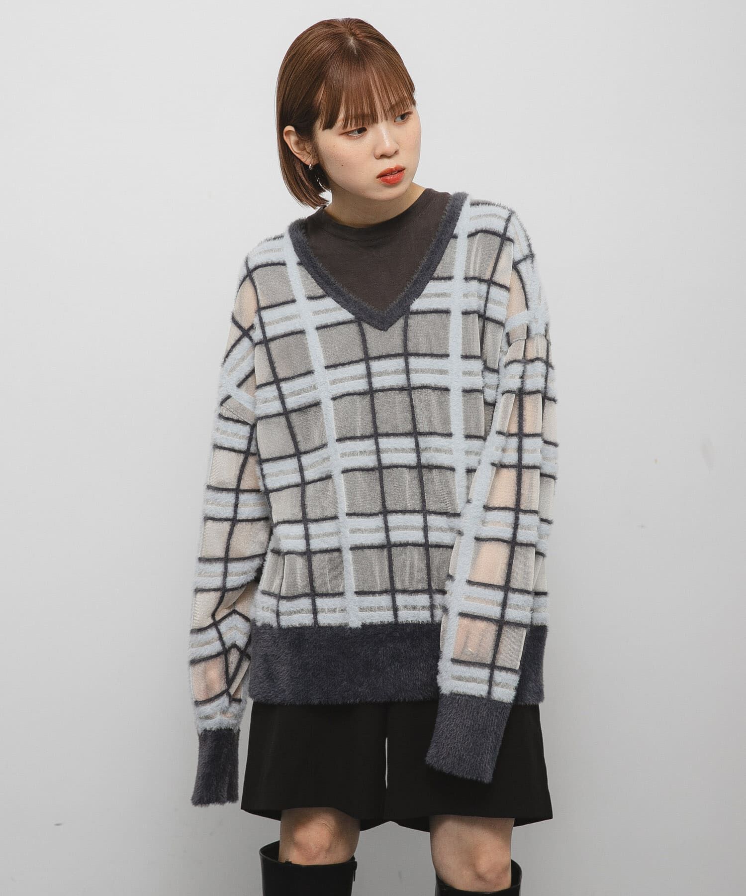  「シアーチェックフェザーニット」|ニット・セーター|