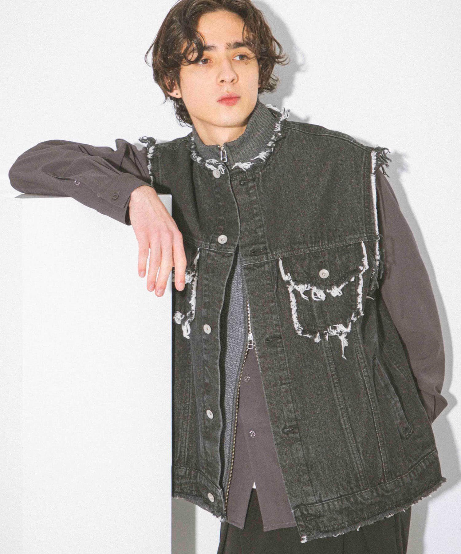 SENSE OF PLACE by URBAN RESEARCH「デニムフリンジベスト」|デニムジャケット|