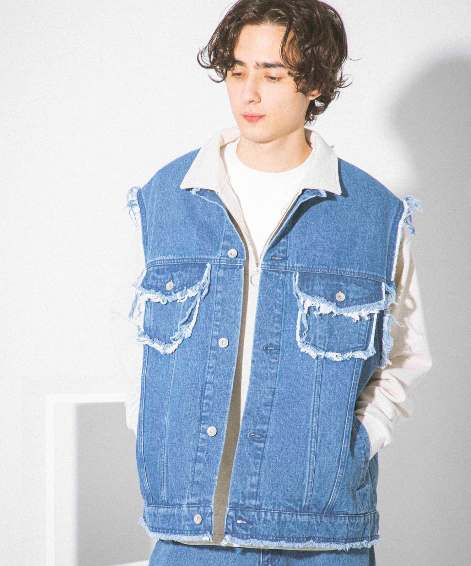 SENSE OF PLACE by URBAN RESEARCH「デニムフリンジベスト」|デニムジャケット|