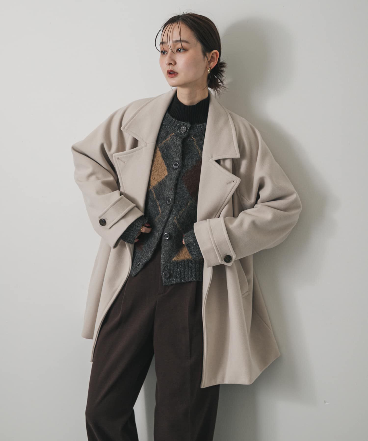 SENSE OF PLACE by URBAN RESEARCH「テーラードミドルコート」|ノーカラーコート|ライトベージュ