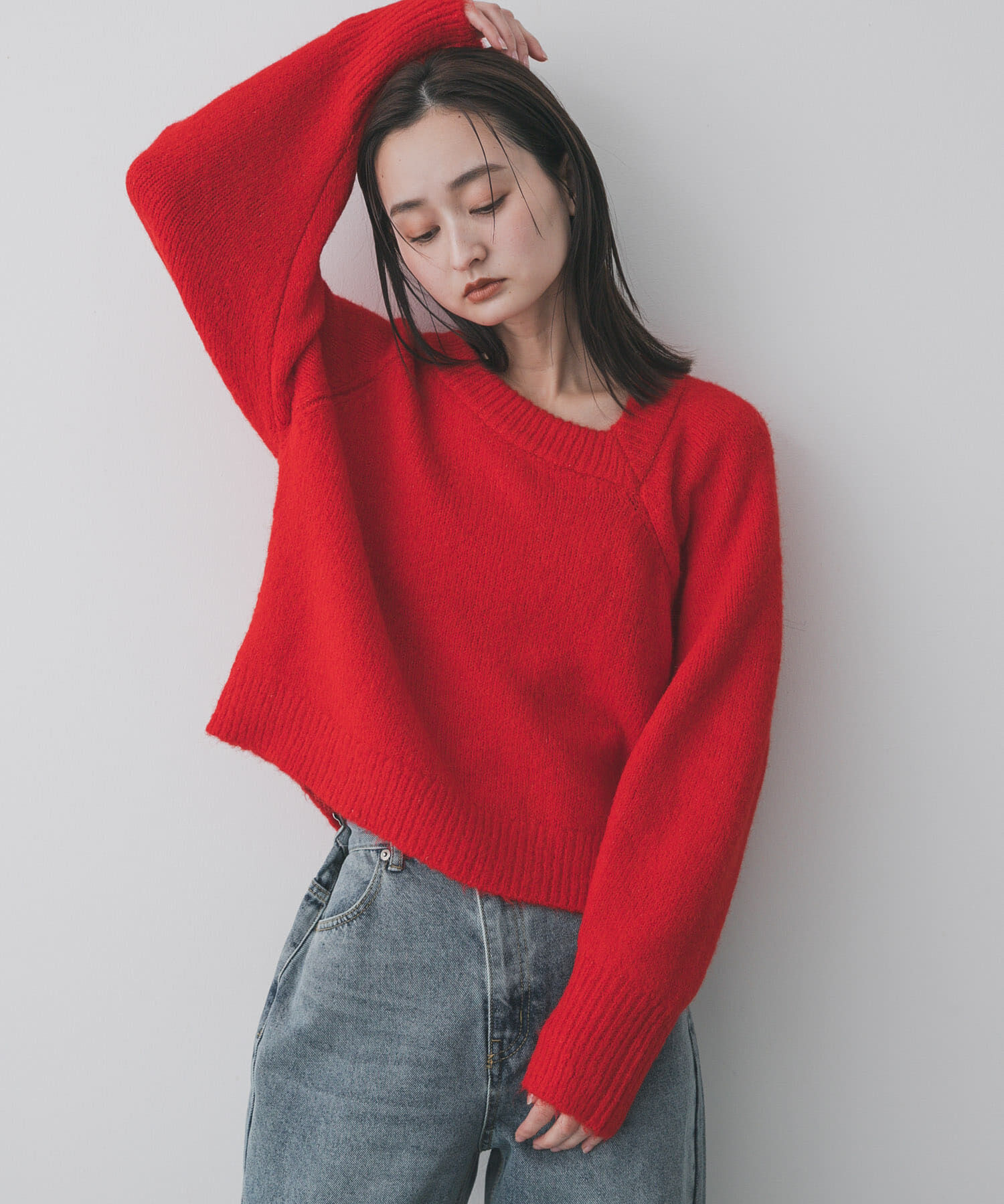 SENSE OF PLACE by URBAN RESEARCH「アシメネックニット」|ニット・セーター|レッド