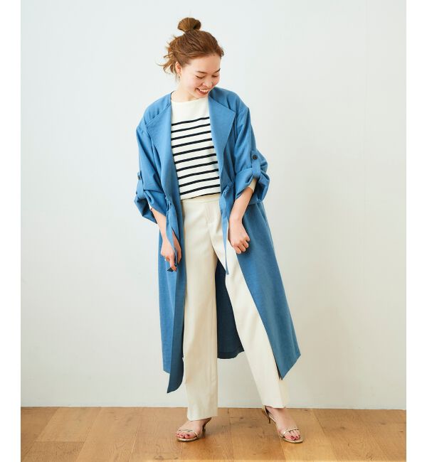  「オックスフォードドロストノーカラーコート」|ノーカラーコート|ブルー