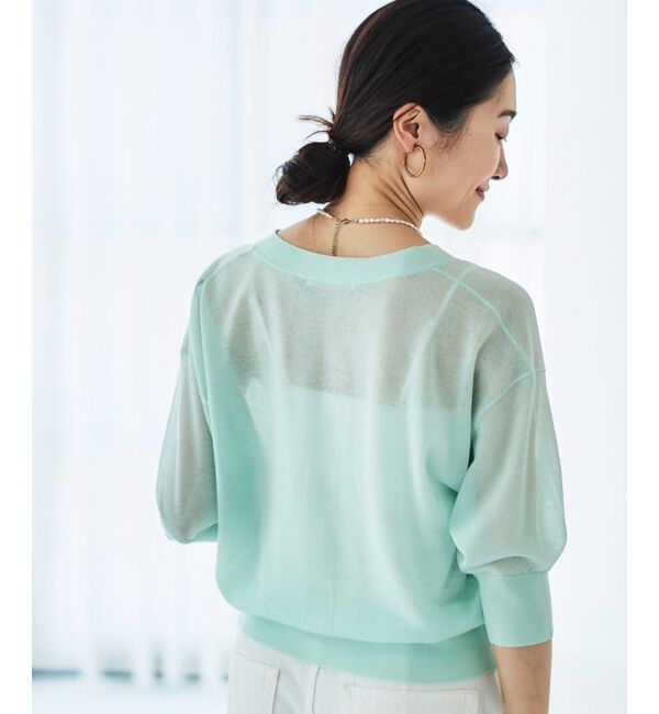 le.coeur blanc「《手洗い可能》シアーVネック7分袖カーディガン」|カーディガン|