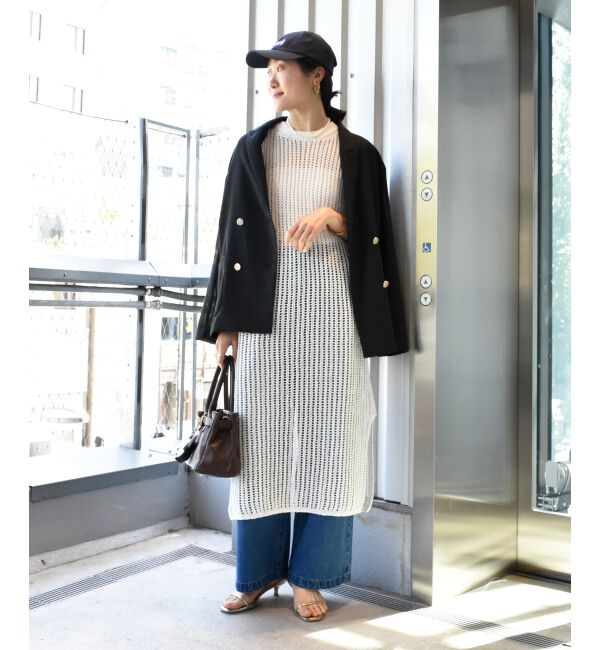  「ハシゴ調透かし柄ホールガーメントワンピース」|ワンピース|