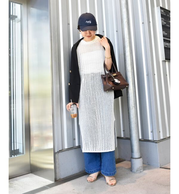  「ハシゴ調透かし柄ホールガーメントワンピース」|ワンピース|